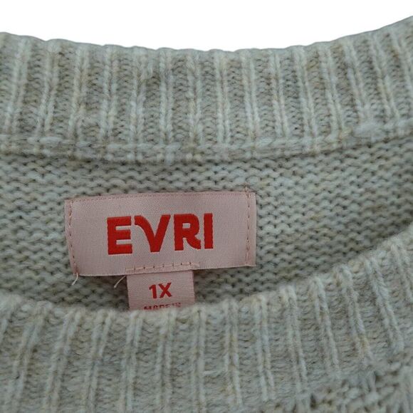 EVRI 1X Beige Knit Sweater Scoop Neck Long Sleeve - Picture 5 of 13